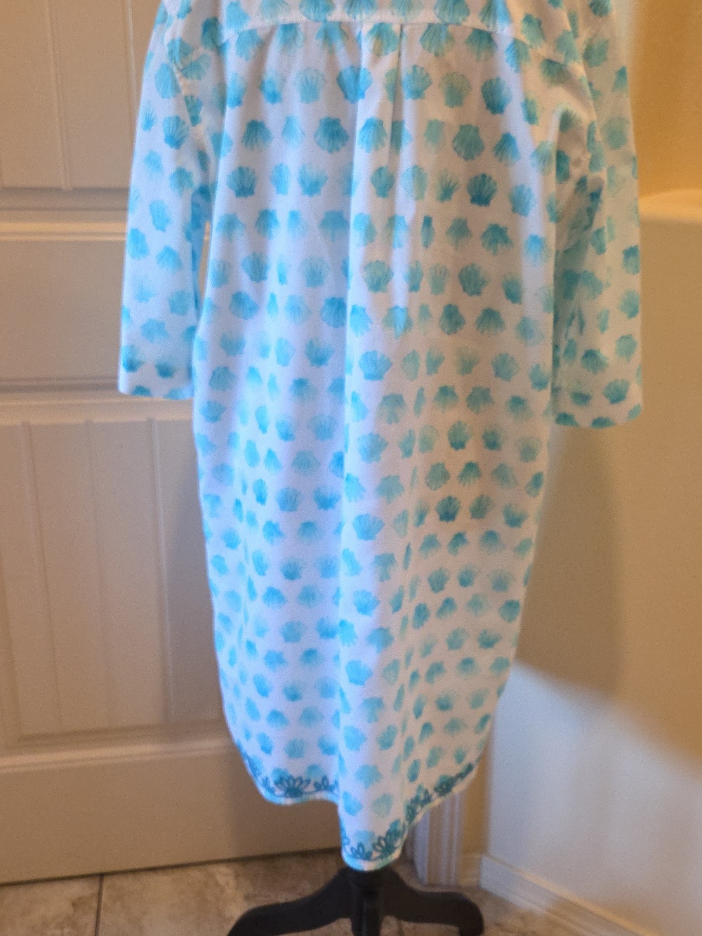 Tori Richard Cotton Embroidered Blue Shell Dress, Size XL - Picture 6 of 10